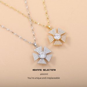 Shining Selection Flower Pendant <b>Necklace</b> Set Gold Silver Tone Micro Pave Cubic Zirconia Women's Jewelry Gift - Product Image 1