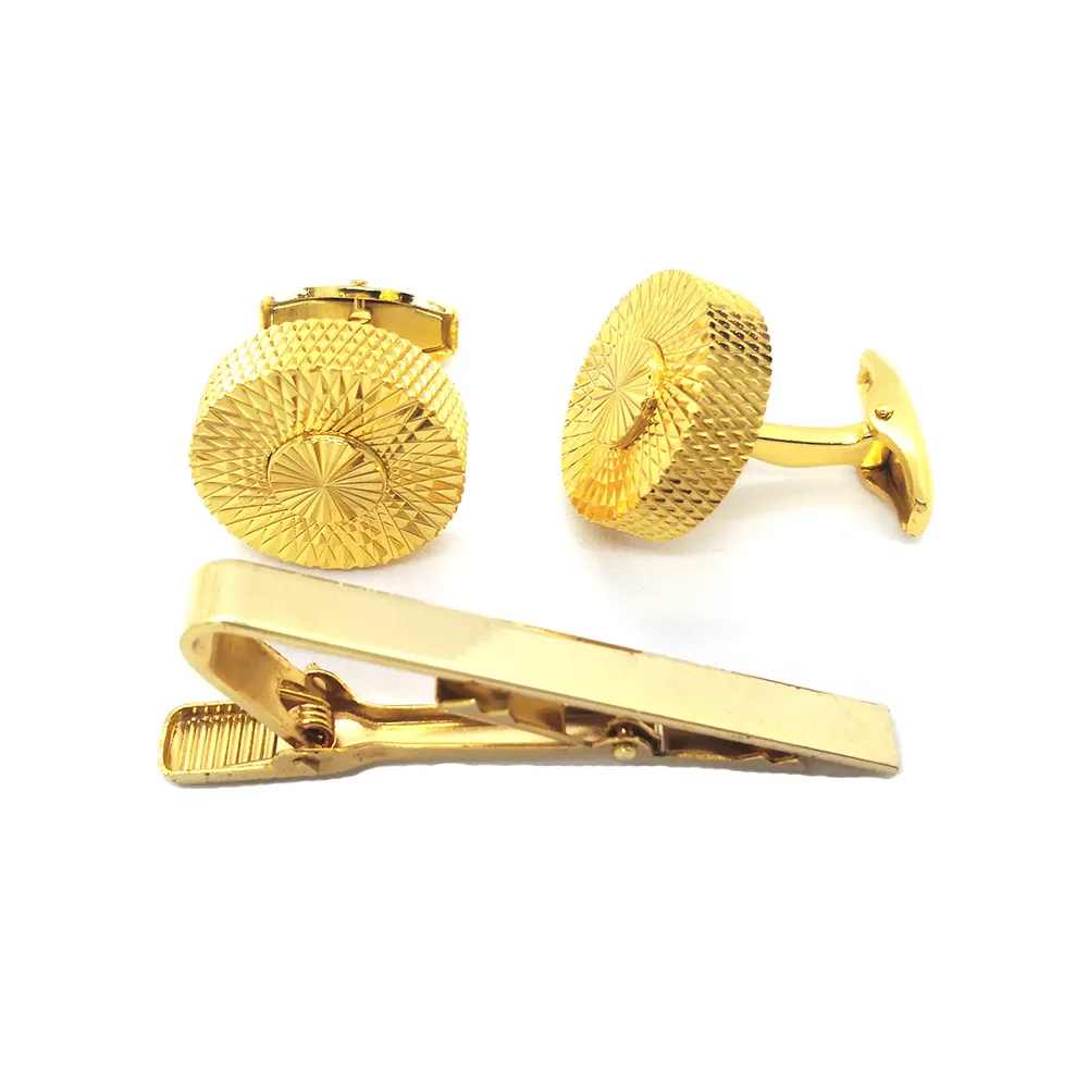 3D Golden Brass Quality Mens Fashion Jewelry Wedding Cufflinks Tie Bar Clip