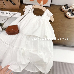 Conjunto de 2 Piezas para Niña, Suave y Agradable al Tacto, Mezcla de Algodón, <span class=keywords><strong>Top</strong></span> con <span class=keywords><strong>Tirantes</strong></span> y Falda con Detalles de Encaje - Product Image 4