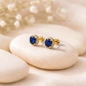 Handcrafted Natural Sapphire Round Cut <b>Stud</b> Earrings In 925 <b>Sterling</b> <b>Silver</b> Or 18K Gold Filled Deep Blue Gemstone Minimalist - Product Image 4
