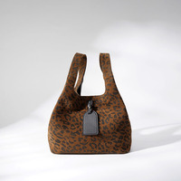 Tas Tangan Kulit Sapi Suede Motif Macan Tutul Vintage, Tas Selempang Kulit Asli Premium Model Bucket Elegan untuk Wanita