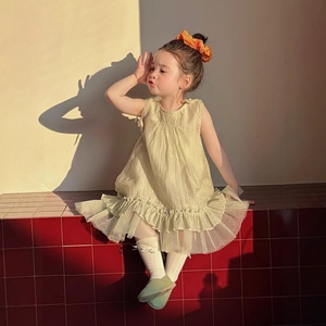 Vestito Estivo <span class=keywords><strong>per</strong></span> Bambine in Chiffon a Doppio Filato Lavorato <span class=keywords><strong>all</strong></span>'<span class=keywords><strong>Uncinetto</strong></span>, Stile Coreano Dolce Principessa, Novità 2026 - Product Image 2