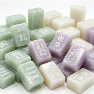Tuiles <span class=keywords><strong>de</strong></span> Mahjong en Jade Vert Blanc Glacé, Pierre Précieuse Naturelle Polie à la Main, 144 148 152 160 166 Pièces <span class=keywords><strong>de</strong></span> <span class=keywords><strong>Jeu</strong></span>, Ensemble <span class=keywords><strong>de</strong></span> Mahjong - Product Image 2