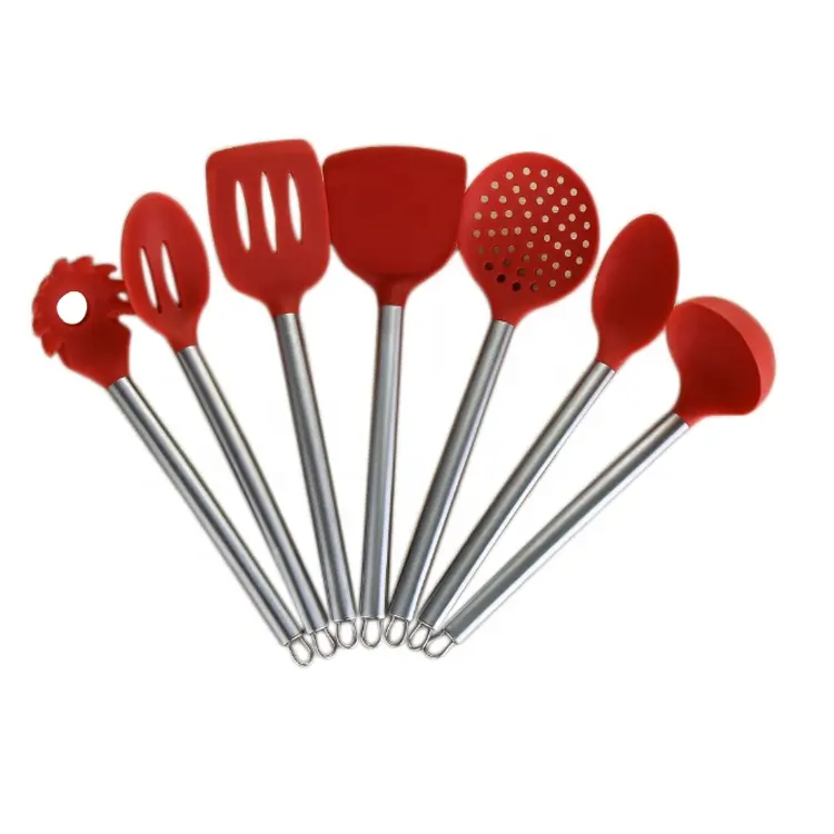 7 Pcs Red Color Nonstick Kitchenware Silicone Cookware Kitchen Accessories
