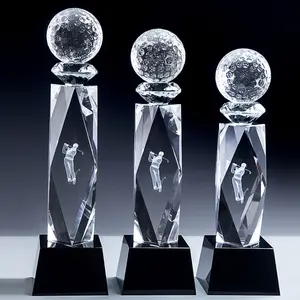 MH-NJ00738 Op Maat Gegraveerde Kristallen Golfbal Trofee Glazen Award Kristallen Trofee Plaque