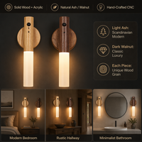 Lámpara de Pared Inteligente con Sensor de Movimiento RGB, Lámpara Nocturna Magnética Recargable de Madera, Portátil para Dormitorio o Escalera