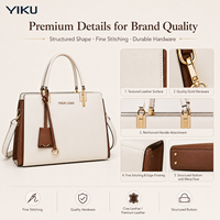 Sac fourre-tout structuré en cuir grainé YIKU Golden Hardware pour femme avec accent pompon, sac à main de créateur personnalisable avec logo