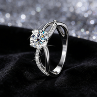 Bague de fiançailles mariage Moissanite à quatre griffes en argent sterling Vintage Premium S925 avec bras torsadé
