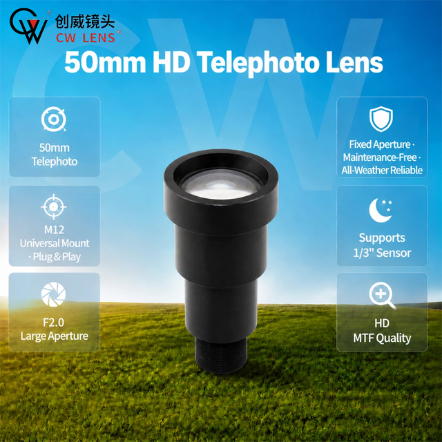 Hot Selling 50mm 1/3" F2.0 M12 Mount Lens High Definition 5MP Telephoto Lens for Camera Module
