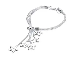Unique Dainty Stretch Bracelet Chimes Hanging Charms Silver Plated Charm Start Bracelet for Women & Girls
