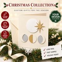 Carte de Noël personnalisée 5x7 pouces en carton 300 g/m² en pâte recyclée, motif lune et étoile dorées superposées découpées, estampage à chaud, luminosité 92-94