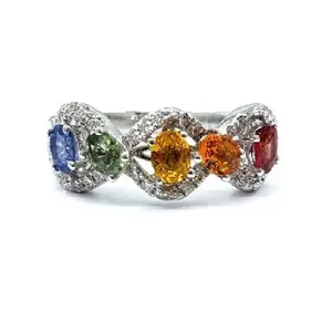 Hete Verkoop Sieraden Regenboog Diamanten Ring Afbeelding Ontwerp 18K Massief Wit Goud Echte Diamant Edelsteen Regenboog Eeuwige Saffier Ring