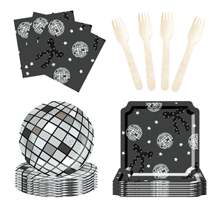 Juego de Vajilla para Fiesta Temática de Discoteca DAMAI con Decoraciones de Lazos, Incluye Platos de Papel, Vasos y Servilletas para Fiesta de Cumpleaños para 8 Personas - Product Image 4