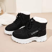 Bottes d'hiver pour femmes, doublées de polaire, avec col en fausse fourrure, lacets, plateforme épaisse, bout rond, en cuir PU, bottes de neige décontractées