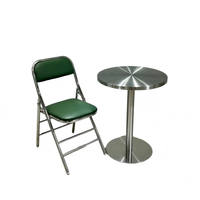 Fauteuil rembourré vert à faible MOQ, mobilier résistant aux intempéries, ensemble de salle à manger pliant en acier inoxydable pour cantine, snack-bar, extérieur