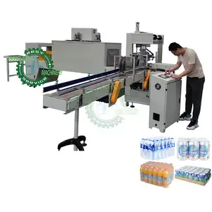 L type thermal heat oven Soft beverage carbonated drink round bottle soap case carton transparent film shrink packing machine