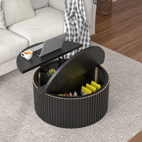 Table basse ronde moderne avec espace de rangement extensible, plateau relevable en bois, table d'appoint pour salon