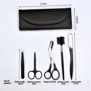 8pcs High quality Eyebrow knife kit Groomer Eyebrow Comb Eyebrow Tweezer Set with Custom PU bag