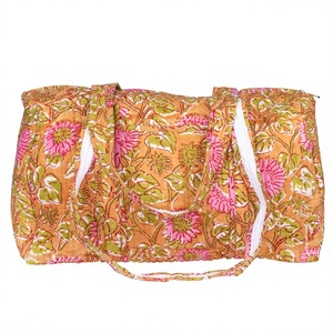 Beautiful Lightweight Bohemian Cotton Duffle Bag Handmade Quilted Weekender Travel <b>Backpack</b> <b>Large</b> External Frame Block Printed - Product Image 1