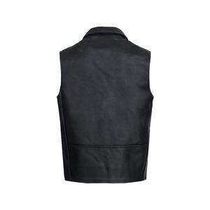 Quilted-Collar Fashion Motorcycle Bikers <b>Men</b> Genuine Leather <b>Black</b> <b>Vest</b> Sleeveless Custom Logo Printings <b>Vests</b> With Belted - Product Image 2