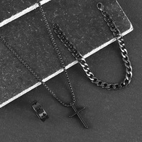 Ensemble de 3 pièces tendance pour homme : collier, bague et bracelet en alliage noir avec chaîne cubaine hip-hop à la mode