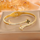 Bracelet jonc trèfle à quatre feuilles avec zircon, acier inox plaqué or 18K, bijou cadeau tendance femme