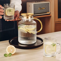 Carafe en cristal soufflé à la main de qualité supérieure avec couvercle, en verre borosilicate résistant à la chaleur, carafe à eau de luxe
