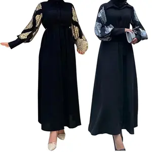 Islamic clothing abaya Dubai Dresses Women Arab High Quality Black Golden Ladies Muslim Dress 2024