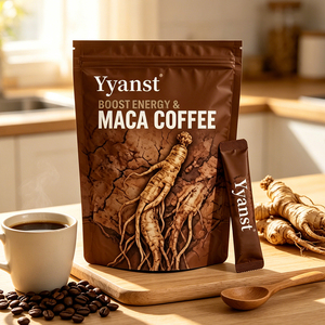 กาแฟโสมมาคาเพิ่มพลังงานธรรมชาติ รสวินเทจบราวน์ บรรจุภัณฑ์แบบซองตั้งได้ รับผลิตแบบ OEM แบรนด์ส่วนตัว จำหน่ายแบบขายส่ง - Product Image 4