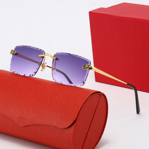 Gafas de Sol de Diseño de Alta Calidad, Montura Sin Aro con Corte de Diamante, Protección UV400, Estilo Retro, Gafas de Marca - Product Image 2