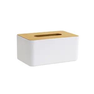 FF2376 grosir kotak tisu tutup bambu pemegang kustomisasi Logo penutup kotak tisu plastik kantor rumah