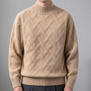 Pull en maille jacquard diamanté personnalisé pour homme, col montant, mélange de laine, fabrication OEM, petites séries, tricots personnalisés pour homme - Product Image 2