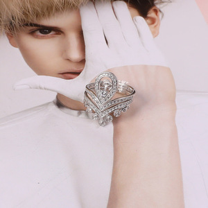 Conjunto de Anillo y Pendientes de Plata S925 DIY, con Cuentas Incrustadas en Forma de V, Nuevos Accesorios para Mujeres de Hong Kong - Product Image 3