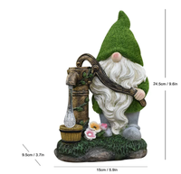 Baiying Gartenzwerg-Statue für Außendekoration, Handbemalte Harzfigur mit Solarleuchte, Laterne und Willkommensschild, Gartenskulptur