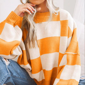 TIXOM 2025 <strong>Women's</strong> Casual Fall Winter Sweater <strong>Orange</strong> White Cartoon Pattern Knitted Regular Sleeve Exposed Seam Front <strong>Cardigan</strong> - Product Image 3