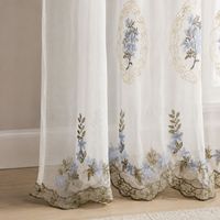 COSENNATUR Cortinas Transparentes Bordadas con Medallón Floral Ovalado Azul, Panel de Voile Botánico con Bolsillo para Barra, Venta al por Mayor OEM ODM