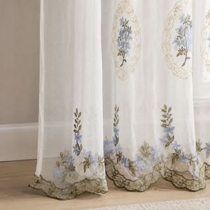 COSENNATUR Rideaux Voilages Brodés Ovale Floral Bleu à Motifs Botaniques avec Passe-Tringle, Panneau en Voile OEM ODM Vente en Gros - Product Image 4