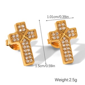 Pendientes de tuerca cruzados de diamante de acero inoxidable chapado en oro para mujer joyería de moda <span class=keywords><strong>E536</strong></span> - Product Image 6
