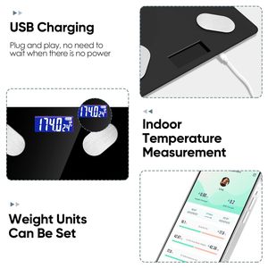 Smart Digital Body Fat Scale with for LCD Display <b>Battery</b> Powered ABS+Tempered Glass up to 180kg Capacity - Product Image 3