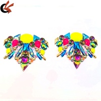 Accessoires de costumes de carnaval de Miami 2027, patchs en strass plastique à thermocoller, appliques en strass de résine jaune fluo