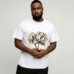 Men's <b>White</b> Floral Print <b>T</b>-<b>Shirt</b> Oversized <b>Fit</b> O-Neck Short Sleeve Cotton Casual Jersey Breathable Eco-Friendly Quick Dry 220g - Product Image 1