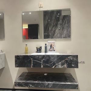 Lavabo a mano in marmo sospeso in pietra artificiale sanitari nero a due strati in ardesia rock cabinet lavabo <span class=keywords><strong>bagno</strong></span> vanity sink - Product Image 2