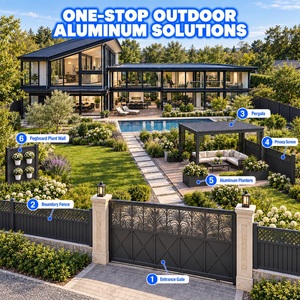 Soluzione Completa in Alluminio per Ville: Cancello con Intaglio a Foglia, Recinzione, Pergola, Schermo per la Privacy, Fioriere e Parete Vegetale a Pannelli Forati - Product Image 1