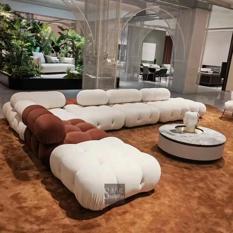 Italiaanse Klassieke Modulaire Couch Sofa Set Moderne Lederen Sectionele Getuft Hotel Woonkamer Minimalistische Banken Met Voetenbank