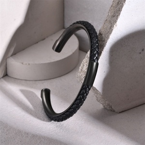 New Lease Leather Open <b>Bangle</b> Factory Direct Sale Bad Boyfriend Bracelet Wrist Cuff Woven Band <b>Men</b> Jewelry - Product Image 4
