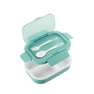 Qc06 leakproof nhựa Bento Hộp Ăn Trưa với muỗng và nĩa, xách tay hai lớp <span class=keywords><strong>container</strong></span> thực phẩm cho trẻ em và người lớn ăn trưa hộp - Product Image 4