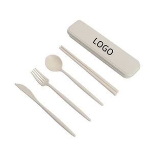 Custom Logo <b>Cheap</b> Reusable Cutlery <b>Set</b> Travel Utensils Wheat Straw Fork and Spoon <b>Gift</b> <b>Set</b> - Product Image 1