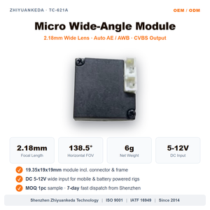 ZYKD TC-621A CVBS FPV Camera <strong>Analog</strong> <strong>Mini</strong> Drone Quadcopter Aerial UAV Ultra Wide Angle Low Latency 19x19mm DC 5V to 12V OEM ODM - Product Image 6