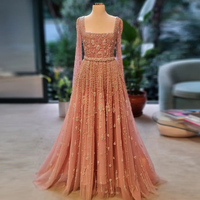 Scz032 Robes de Soirée de Luxe de Dubaï pour Femmes, Col Carré Manches, Robes de Soirée Formelles Musulmanes Arabes pour Mariage
