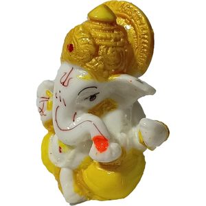 PARIJAT HANDICRAFT Statue d'idole Ganesha en résine dorée Fine Figurine sculptée Position de bénédiction de l'emplacement pour la décoration intérieure pour cadeau de temple - Product Image 3
